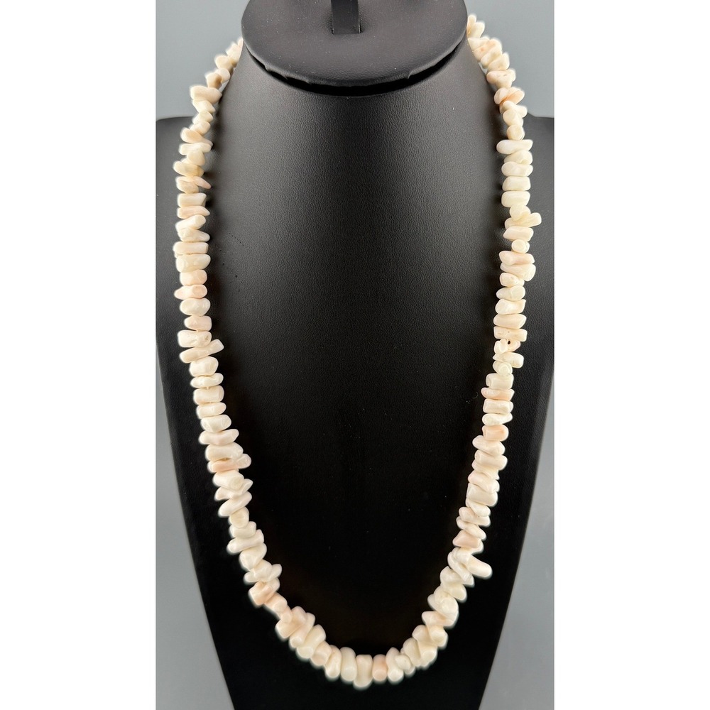 Vintage Angel Skin Coral Necklace Chip Chunky Sterling Clasp Vacation 23" 65.4g